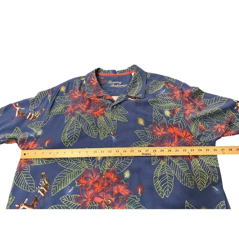 Tommy Bahama Mens XXL Original Fit Silk Hawaiian Shirt Blue Red Rudolf Reindeer - Picture 7 of 8